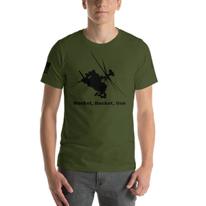 "Rocket, Rocket, Gun" Apache Helicopter Short-Sleeve Cotton T-Shirt by Ruck & Rotor