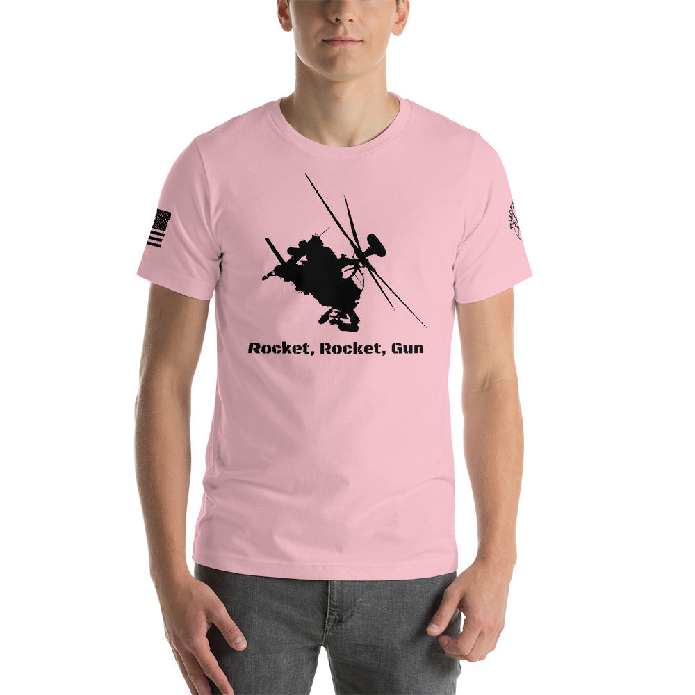 "Rocket, Rocket, Gun" Apache Helicopter Short-Sleeve Cotton T-Shirt by Ruck & Rotor