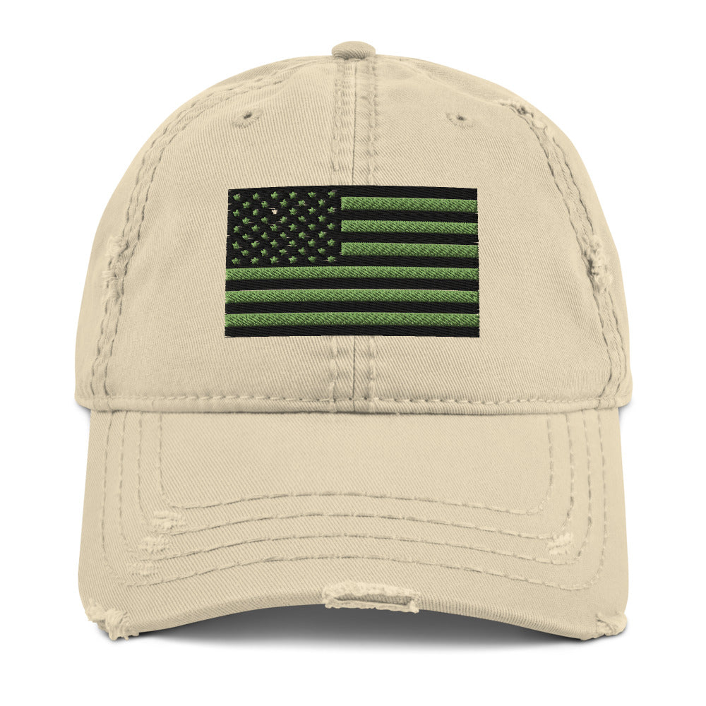 USA Flag Subdued Embroidered Distressed Dad Hat by Ruck & Rotor Khaki