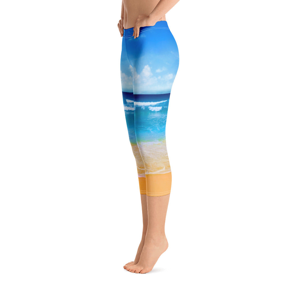 Sound of Freedom at the Beach Capri Leggings for women by Ruck & Rotor