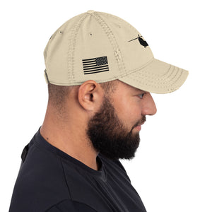 MH-47 w/USA Flag Embroidered Distressed Hat, Khaki, Charcoal Grey or Navy by Ruck & Rotor