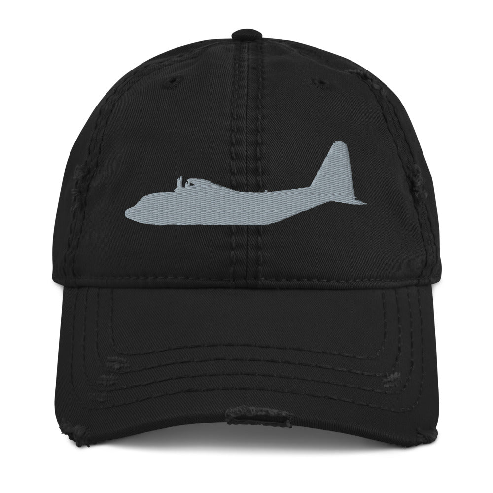C-130 Embroidered Airplane, Distressed Hat, Black or Blue by Ruck & Rotor