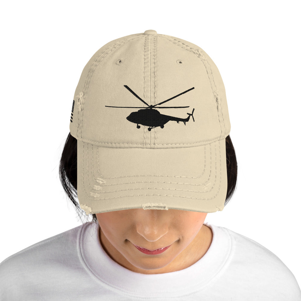 Mi-17 side view w/USA Flag Black Embroidered Distressed Dad Hat by Ruck & Rotor