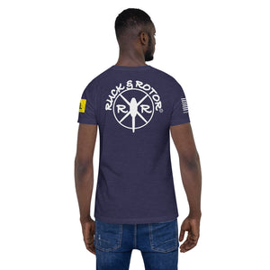 Ruck & Rotor large logo with Gadsden and USA Flags poly-blend Short-Sleeve Unisex T-Shirt