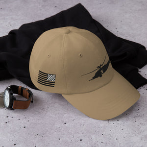 MH-60 Black Embroidered Dad Hat with American Flag by Ruck & Rotor