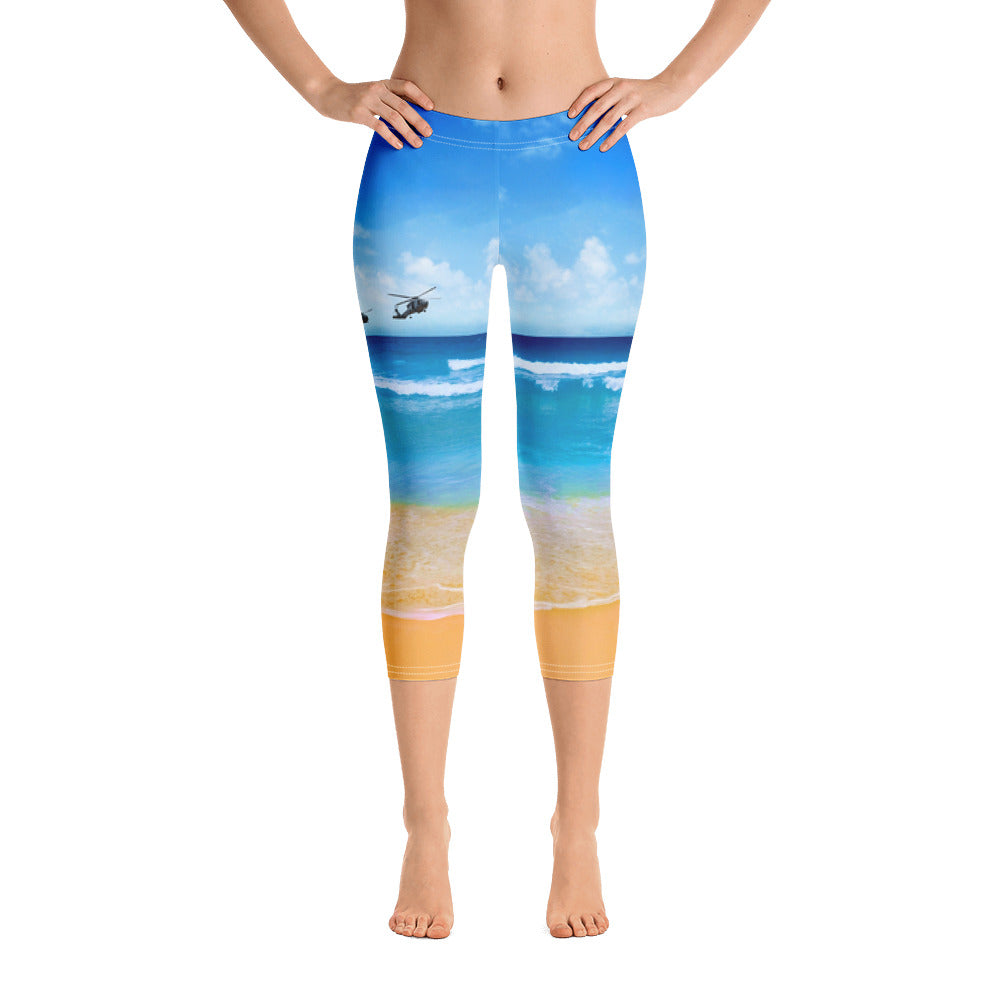 Sound of Freedom at the Beach Capri Leggings for women by Ruck & Rotor