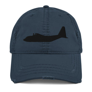 C-130 Embroidered Airplane, Distressed Hat Tan, Gray or Blue by Ruck & Rotor