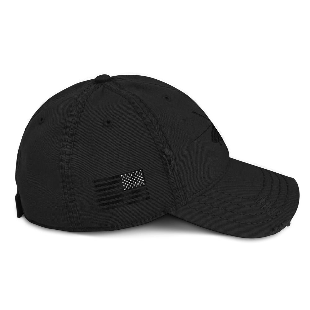 Mi-17 side view w/USA Flag Black Embroidered Distressed Dad Hat by Ruck & Rotor